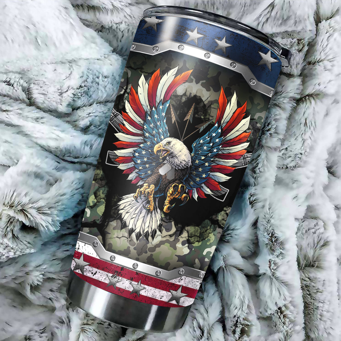 Personalized American Flag Tumbler Eagles America USA Flag Custom Name Tumblers With Lid Stainless Steel Insulated Coffee Travel Cups Gift For Veterans Army Men