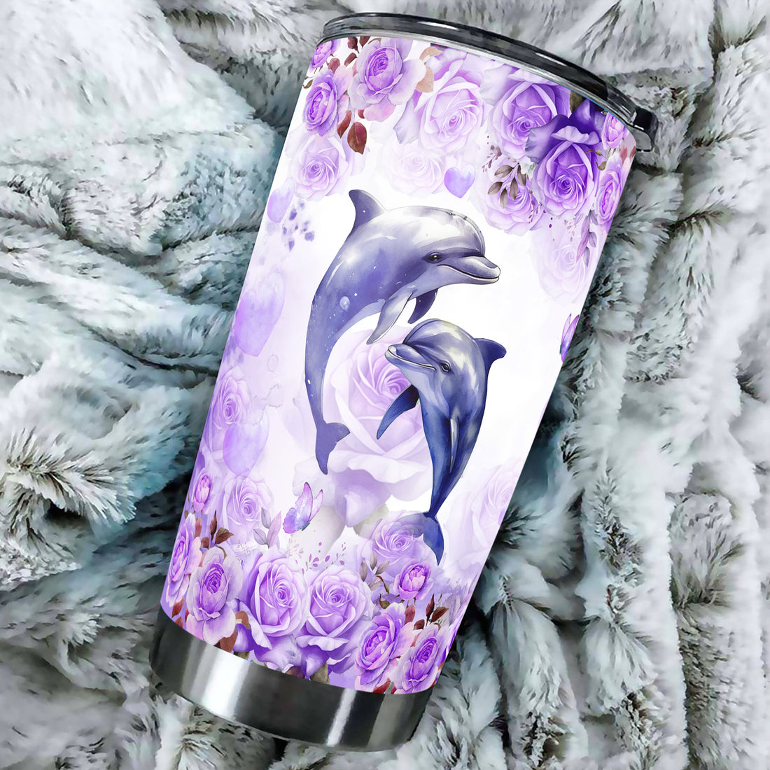 Personalized Dolphin Tumbler With Lid Customized Name Stainless Steel Double Vacuum Travel Coffee Mug Insulated Cup 20oz 30oz Dolphin Gifts for Women Birthday