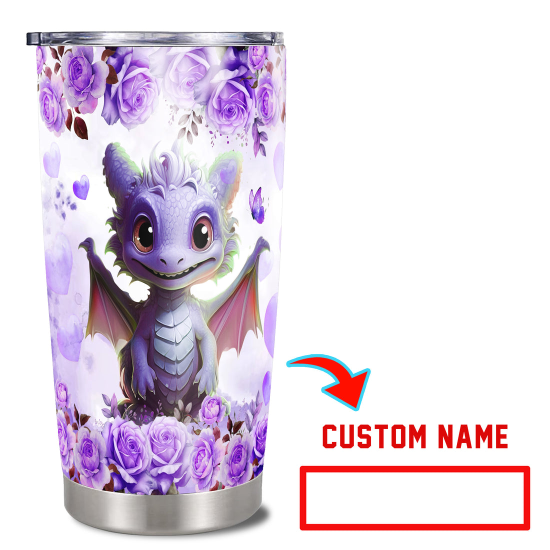 Personalized Dragon Tumbler With Lid Customized Name Dragons Thermal Mug Stainless Steel 20Oz 30Oz Insulated Coffee Cups Water Bottle Dragon Gifts for Women Mom Birthday