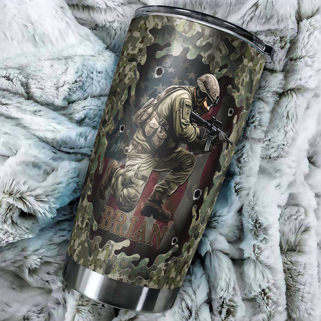 Personalized US Army Tumbler Military Custom Name Insulated Cups 20oz 30oz Stainless Steel with Lid Vacuum Camouflage Skull Flag Gifts for Soldier Retired Veterans Memorial Day