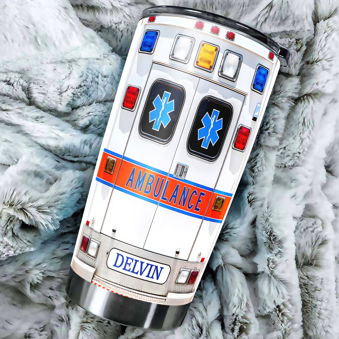 Personalized Ambulance Tumbler Custom Name Head Driver Insulated Cup Travel Coffee Mug with Lid Stainless Steel 20 30 oz EMS Week Gifts for Women Men Fathers Day Birthday
