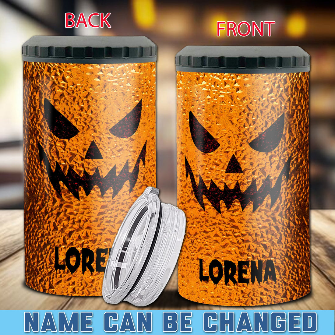 Personalized Halloween Can Cooler 4 in 1 Holder Cup with Lids Customized Name 16oz Beer Drinking Gifts for Pumpkin Lovers Women Men Kids Teen Holiday