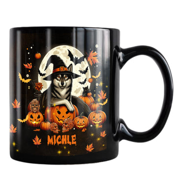 Personalized Wolf Halloween Coffee Mug Custom Name Black Ceramic Cup 11Oz 15Oz Decor Gifts for Kids Friends Women Men Family Spooky Season Holiday