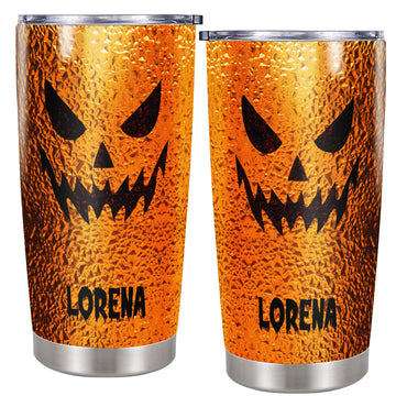 Pumpkin Tumbler Personalized Halloween Travel Mug Coffee Custom Name Insulated Cup with Lid Stainless Steel 20Oz 30Oz Gifts for Women Men Kids Teen Holiday