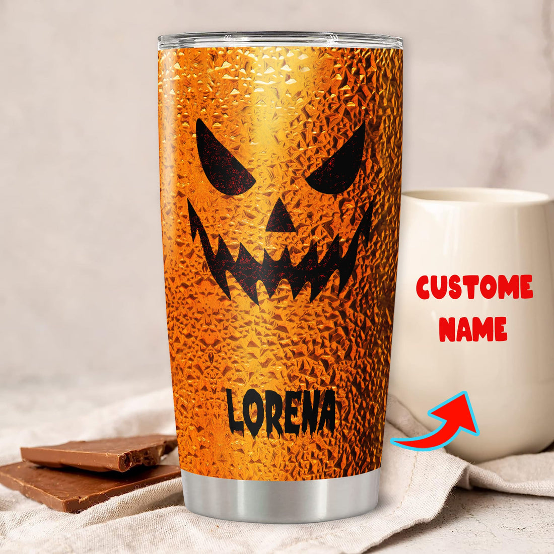 Pumpkin Tumbler Personalized Halloween Travel Mug Coffee Custom Name Insulated Cup with Lid Stainless Steel 20Oz 30Oz Gifts for Women Men Kids Teen Holiday