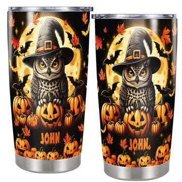 Personalized Halloween Owl Tumbler Custom Name Travel Mug Coffee Insulated Cup with Lid Stainless Steel 20Oz 30Oz Decor Gifts for Women Men Kids