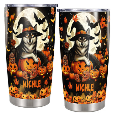 Personalized Wolf Halloween Tumbler Custom Name Travel Mug Coffee Insulated Cup with Lid Stainless Steel 20Oz 30Oz Decor Gifts for Men Women Kids