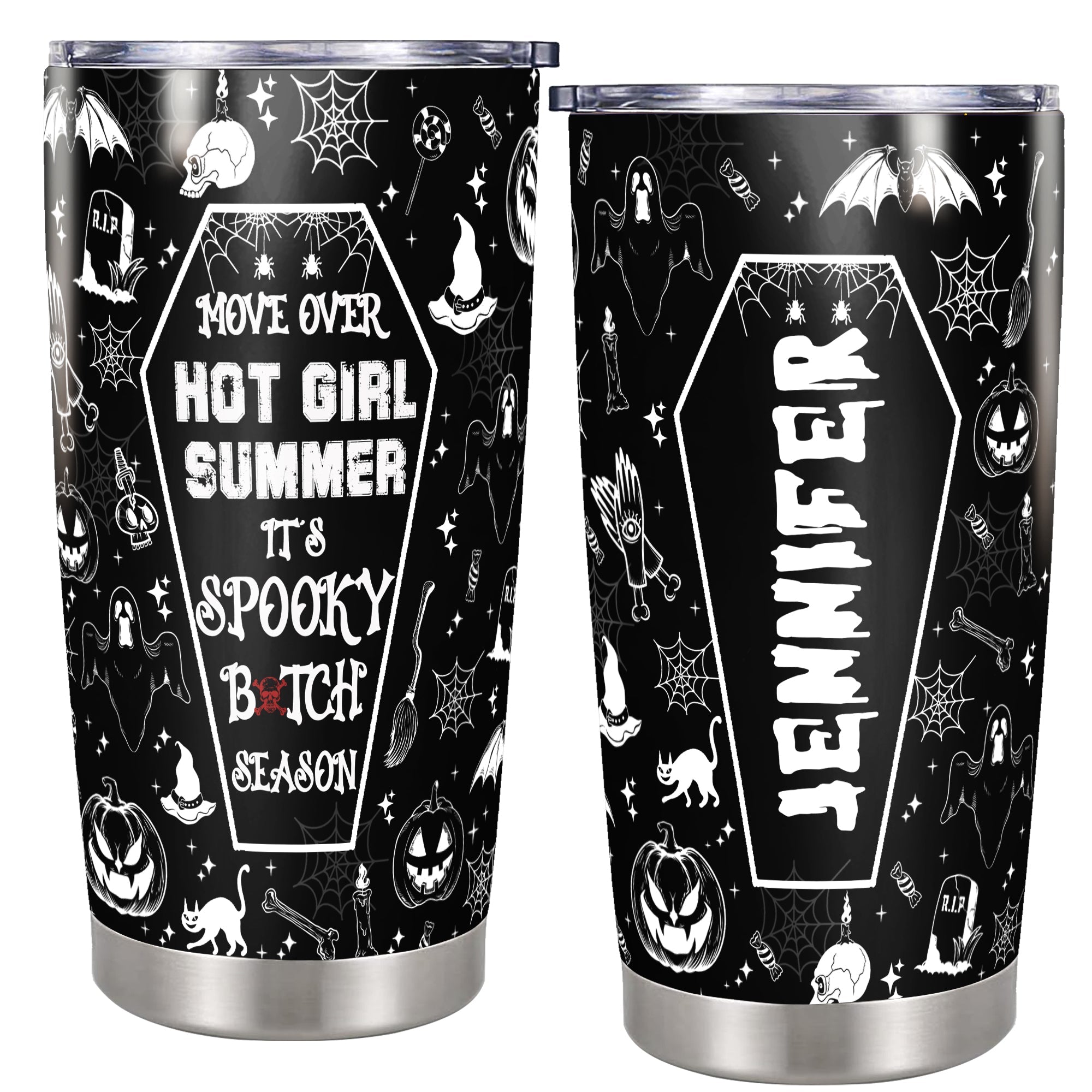 Personalized Halloween Tumbler Custom Name Witch Travel Mug Coffee Insulated Cup with Lid Stainless Steel 20Oz 30Oz Gifts for Women Girls Spooky Season